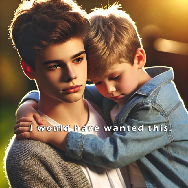 Older boy holding a young boy